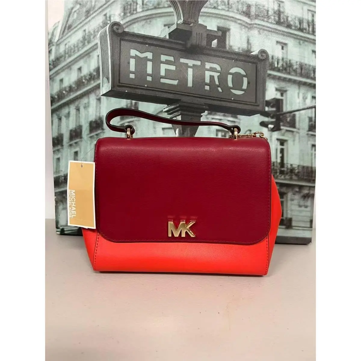 Michael Kors Mott Colorblock Leather Shoulder Satchel Bag