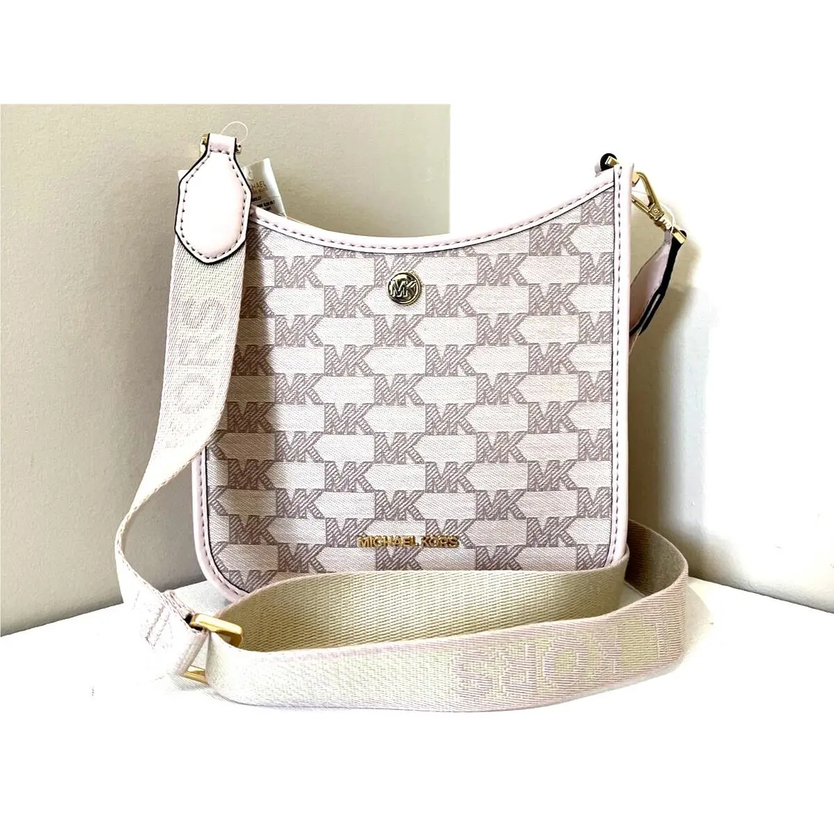 Michael Kors Briley Small Messenger Crossbody Logo Jacquard Powder Blush