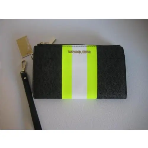 Michael Kors Wristlet Black Neon Yellow Stripe