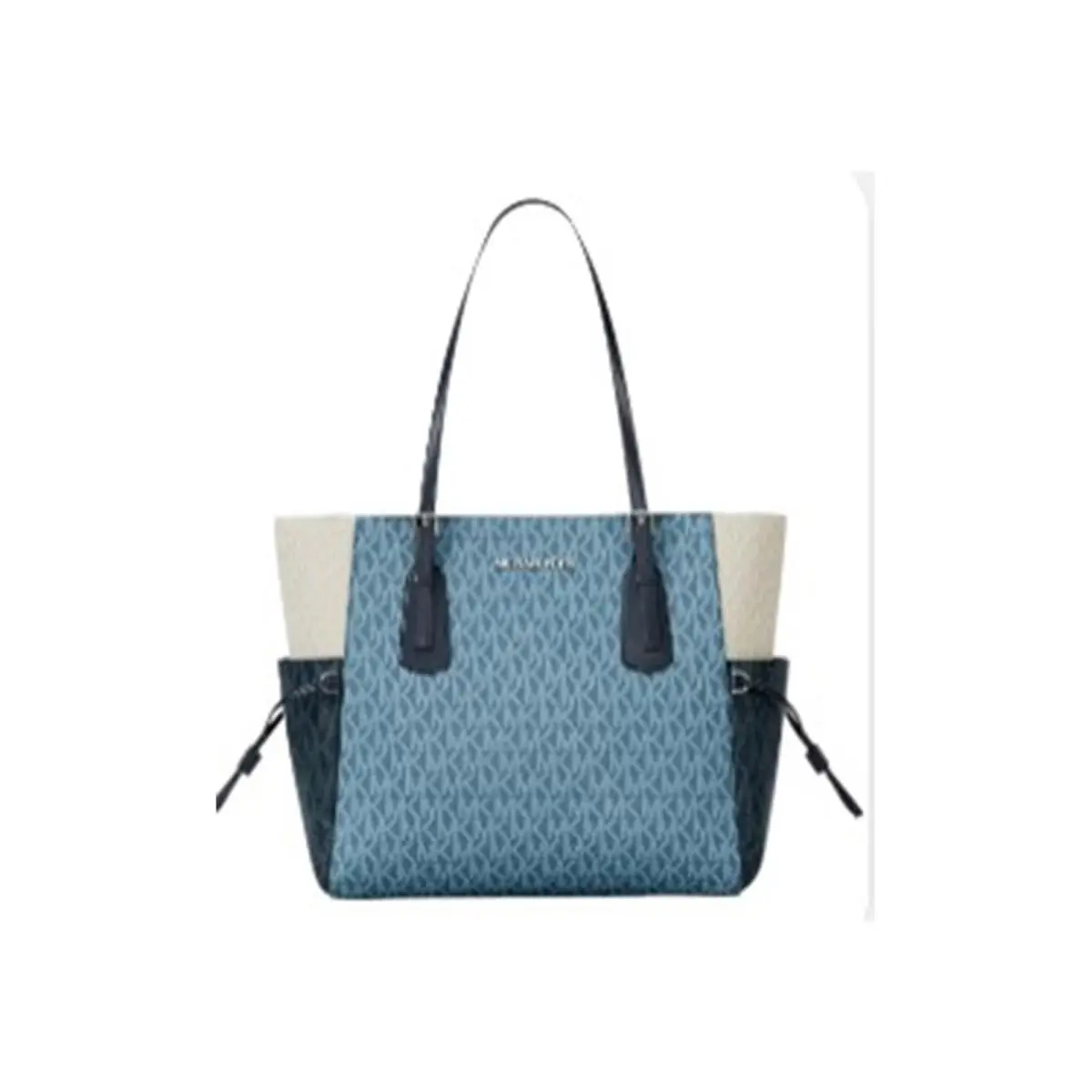 Michael Kors Voyager Large Color-block Signature Logo Tote 35S5SV6T7B-Denim - Exterior: Denim, Hardware: Silver