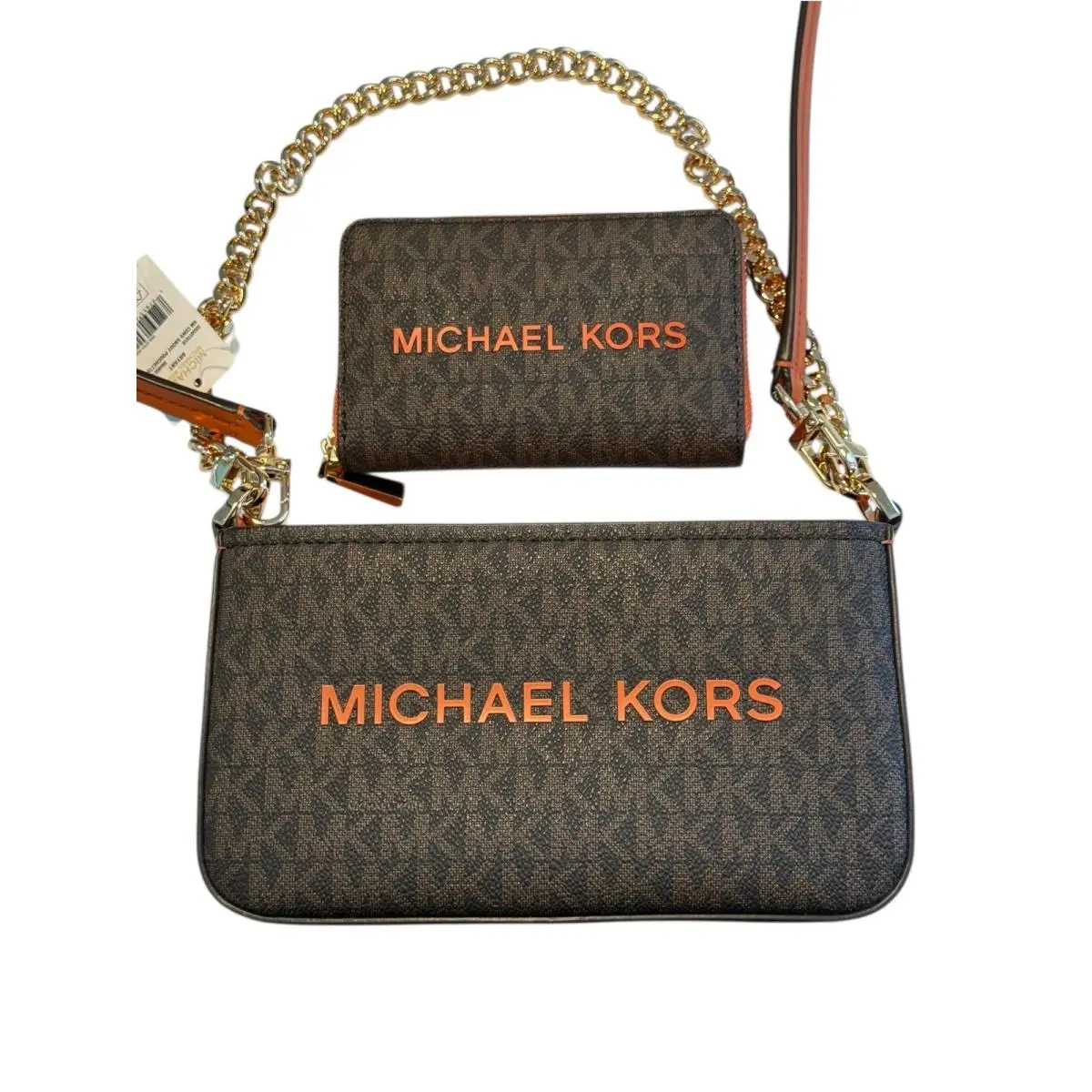 Bryant Brown Orange Monogram Crossbody Pouchette Bag Wallet by Michael Kors
