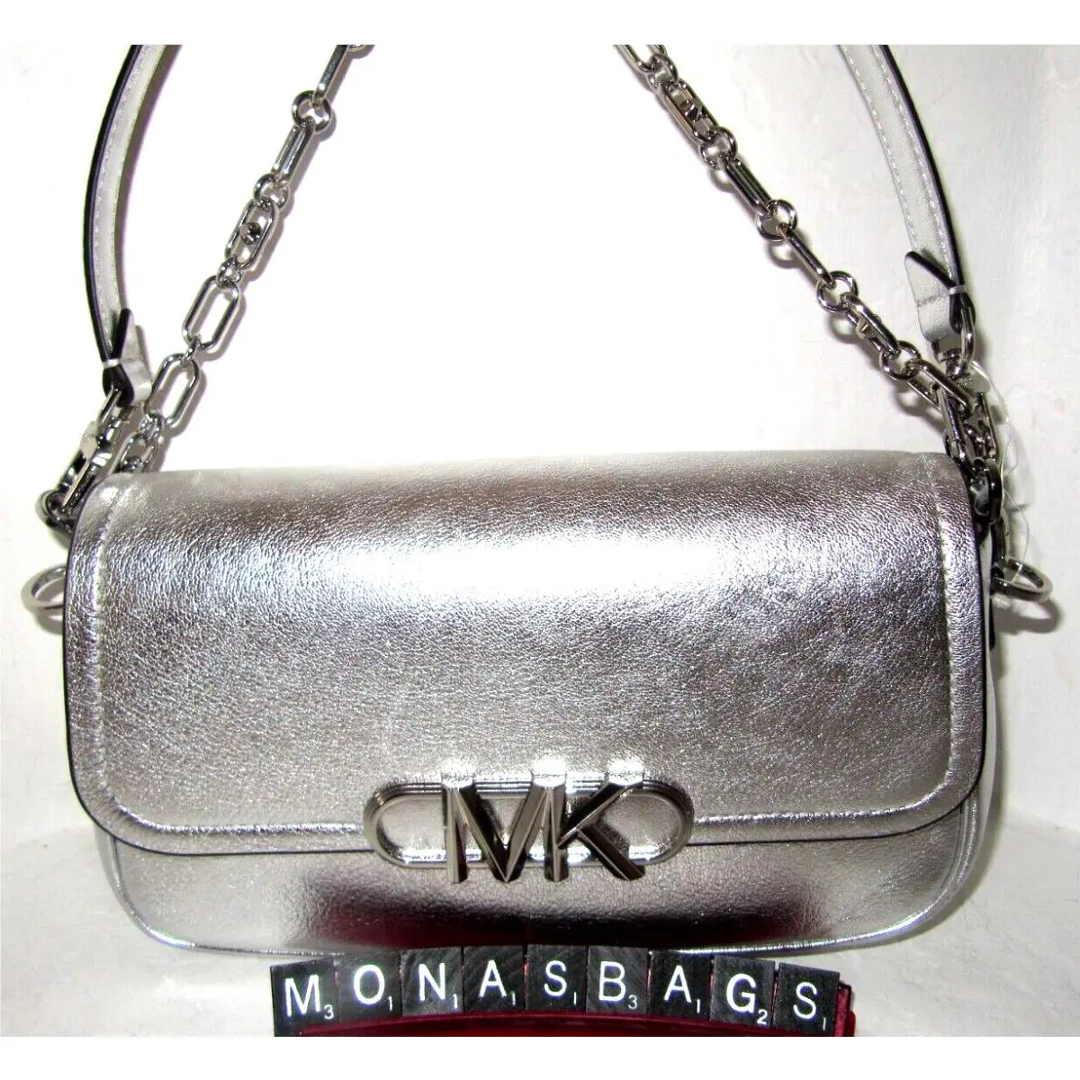 Michael Kors Parker Pochette Med Convertible Shoulder Bag Silver