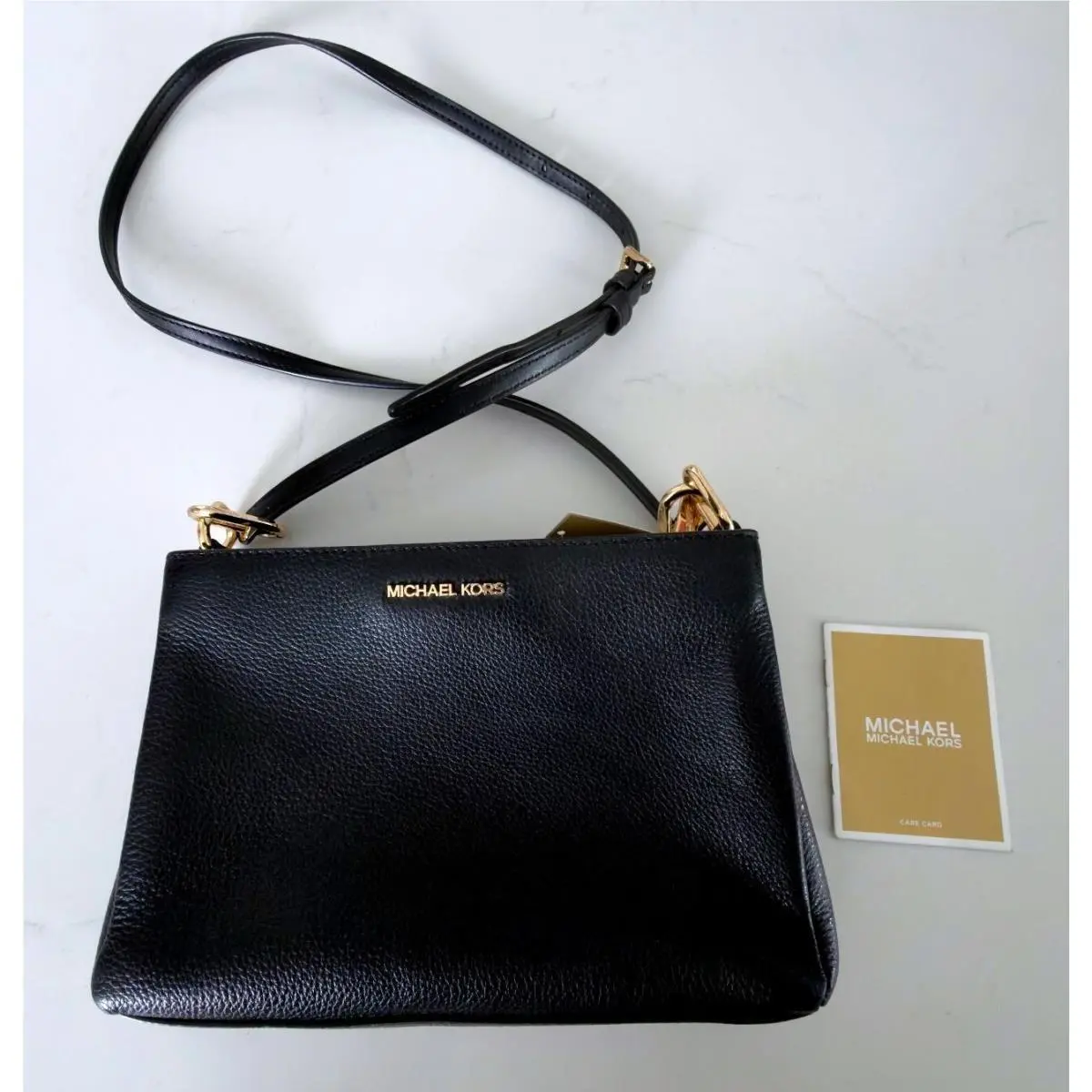 Michael Kors Trisha Medium Black Pebbled Leather Crossbody Bag