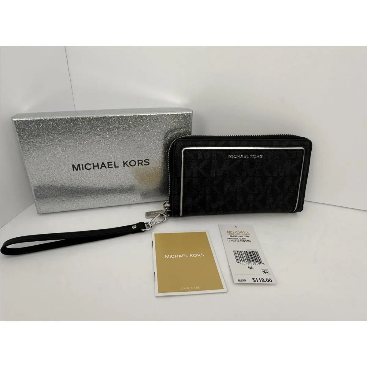 Michael Kors Jet Set Travel Large Continental Wallet Wristlet MK Signature Black