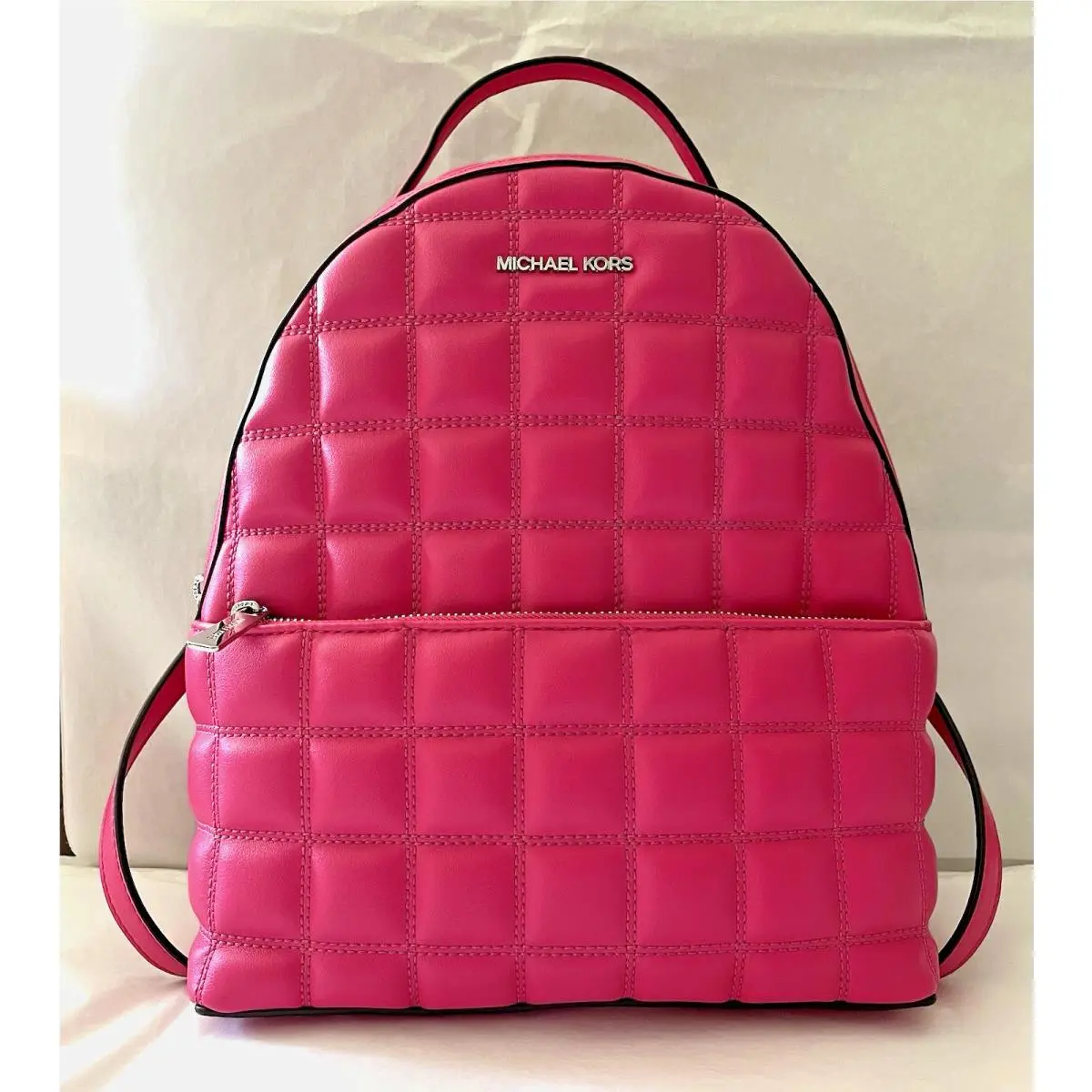 Michael Kors Sheila Medium Backpack Quilted Dragon Fruit with Dust Bag