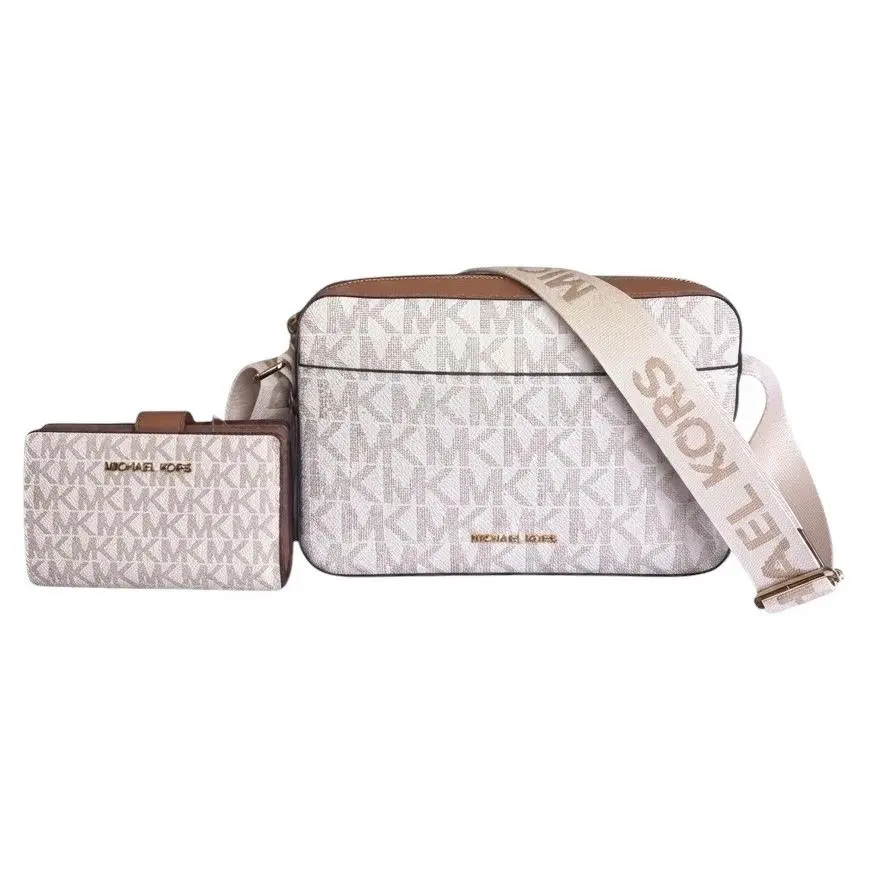 Maeve Crossbody Jet Set Travel Medium Bifold Wallet Set Vanilla by Michael Kors