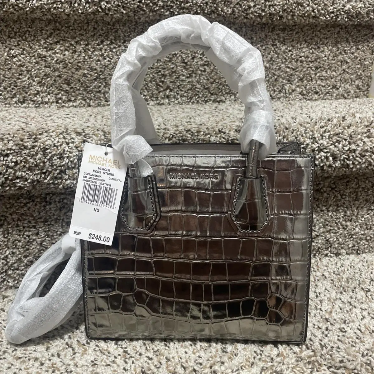 Kors 30F7MM9M6K Mercer Medium Crocodile Embossed Leather