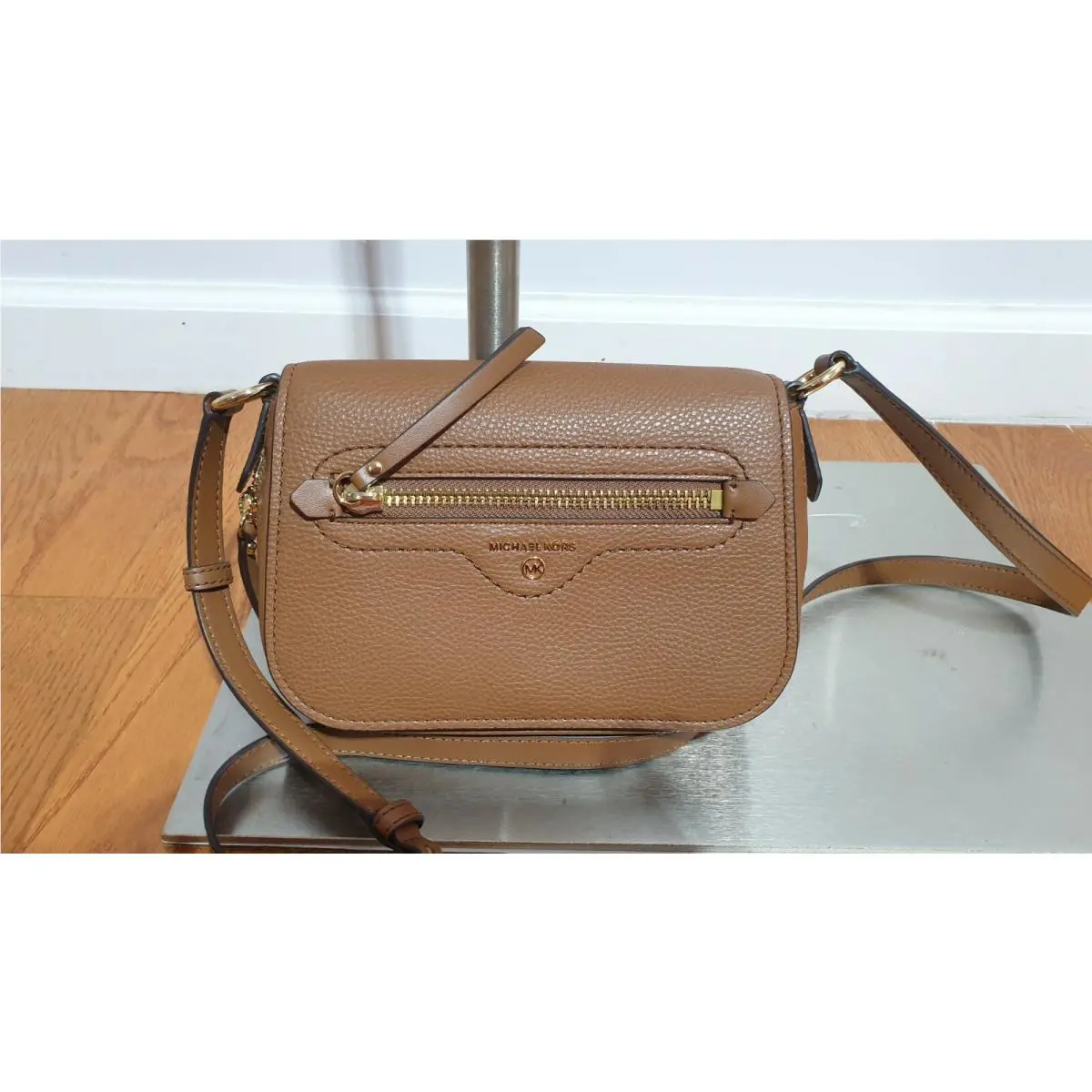 Michael Kors Hadley Small Crossbody Brown Pebble Leather Bag