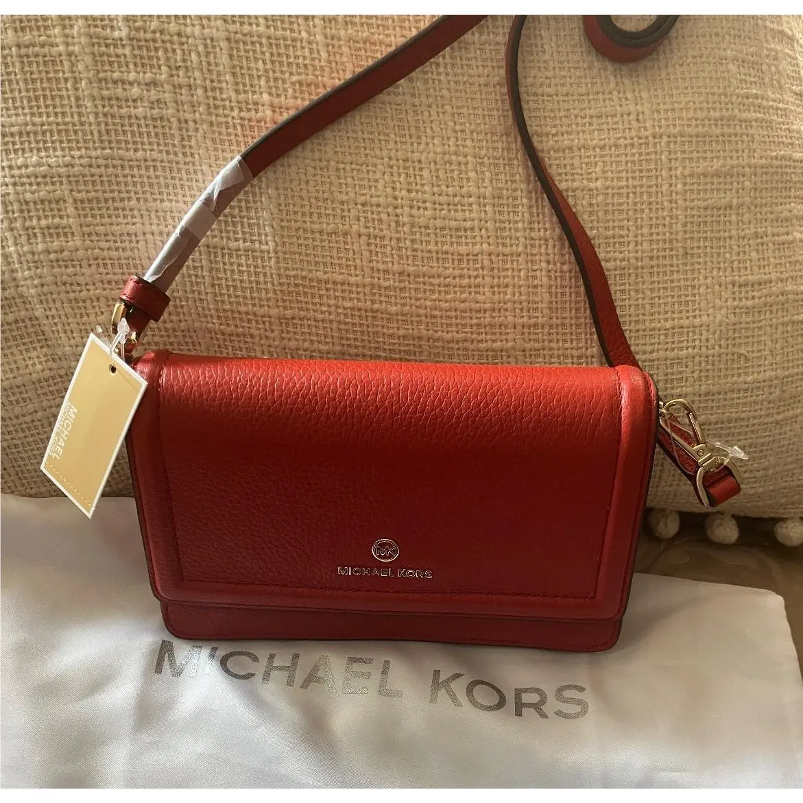 Michael Kors Jet Set Charm Brt. Terracotta Red Pebbled Leather Crossbody Bag