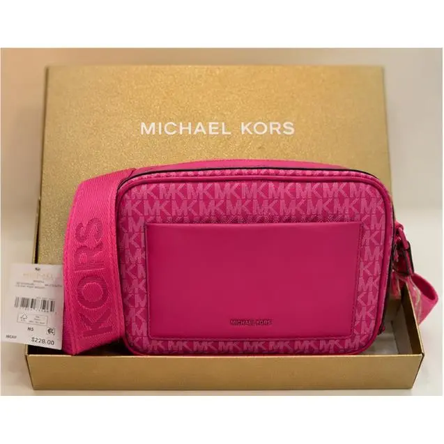 Michael Kors Cooper Medium Camera Bag Berry Pink MK Logo Crossbody Leather