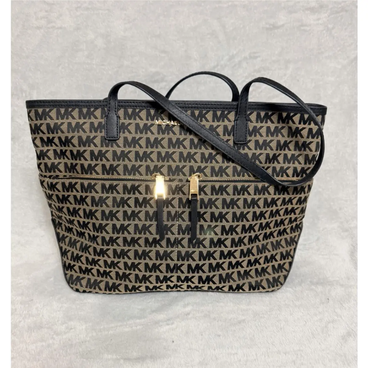 Michael Kors MK Kempton Signature Beige Jacquard Tote Canvas