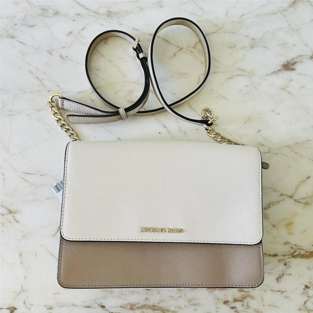 Michael Kors Daniela Truffle Ltc Oat Saffiano Leather Large Gusset Crossbody Bag