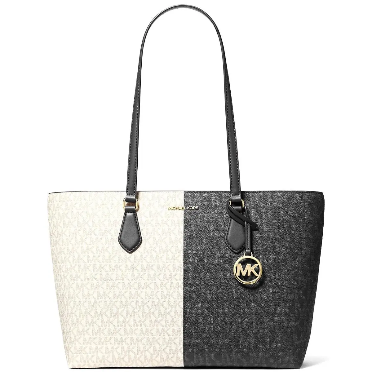 Michael Kors Sheila Large Signature Logo Tote Bag Black Multi 35F5G6HT9B - Handle/Strap: Black, Hardware: Gold, Exterior: Black