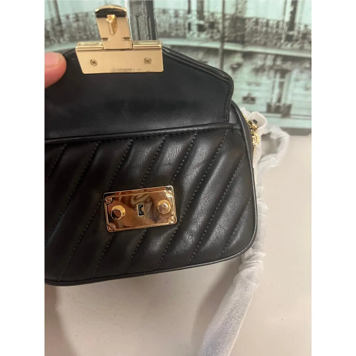 Michael Kors 35F1GX0C5U Black Quilted Leather Handle Crossbody Bag
