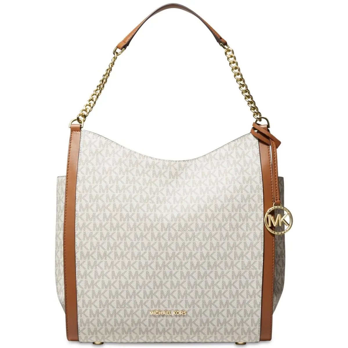 Michael Kors Newbury Chain Detailed Shoulder Bag Vanilla Acorn Gold
