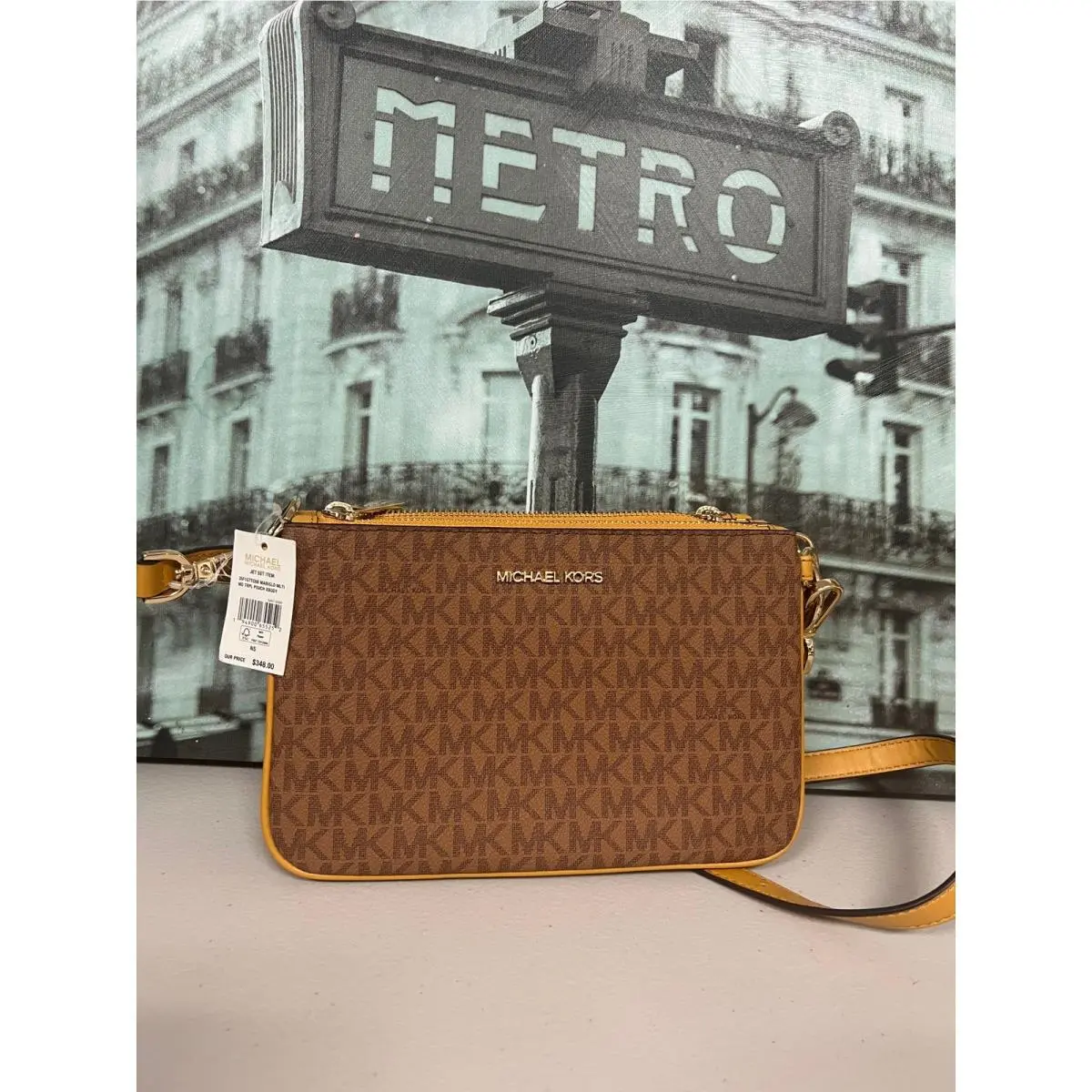 Michael Kors 35F1GTTC6BJet Set Triple Pouch Crossbody Marigold Multi MK Logo