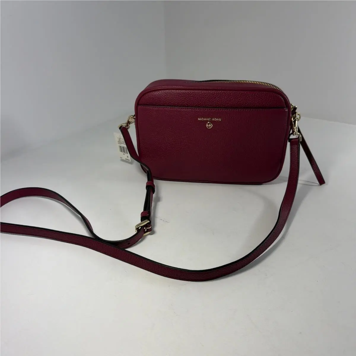 Michael Kors Pebbled Leather Jet Set Charm E/w Camera Crossbody Bag Berry