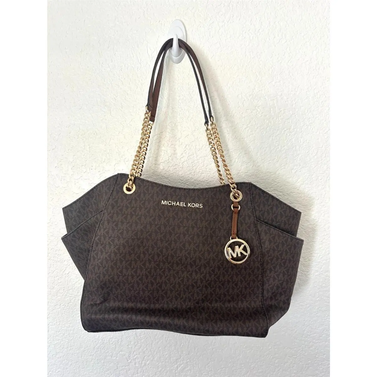 Michael Kors XL Jet Set Travel Chain Shoulder Bag Brown