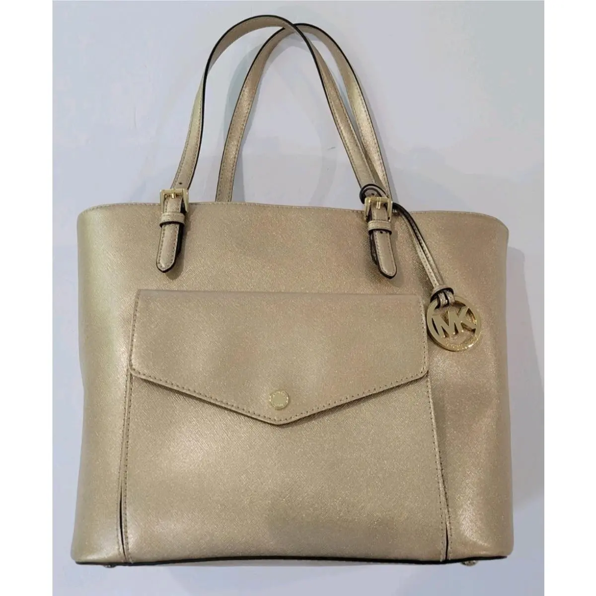 Michael Kors Pale Gold Jet Set Front Pocket Leather Tote Large