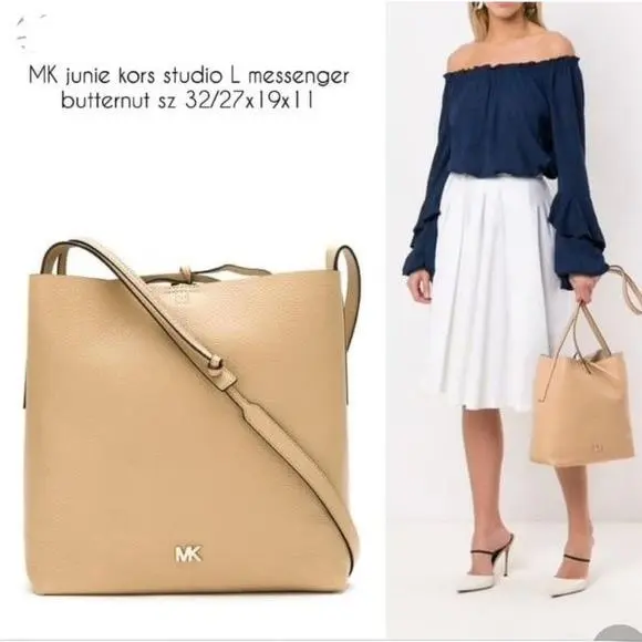 MK Kors Bags For Women-large-leather-junie-butternut-messenger/tote-dust Bag-nwt