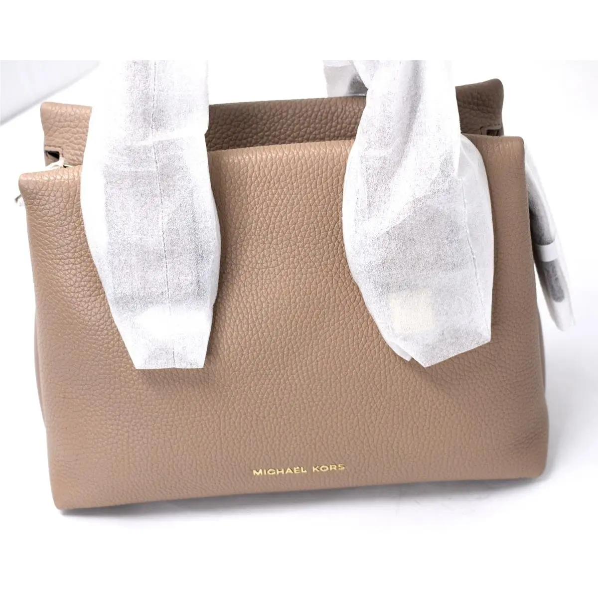 Michael Kors Rollins Small Satchel Tote Handbag Truffle/gold