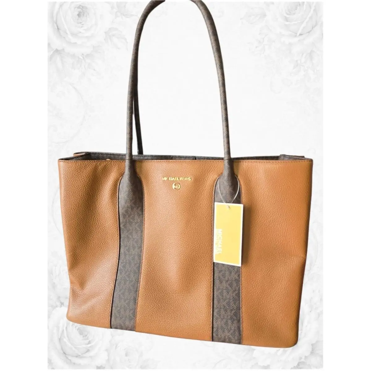 Large Leather Tote Shoulder Bag Luggage Brown Cognac by Michael Kors