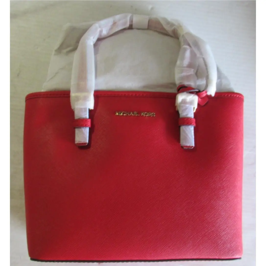 Michael Kors Red Leather Carry Alll Jet Tote Miba