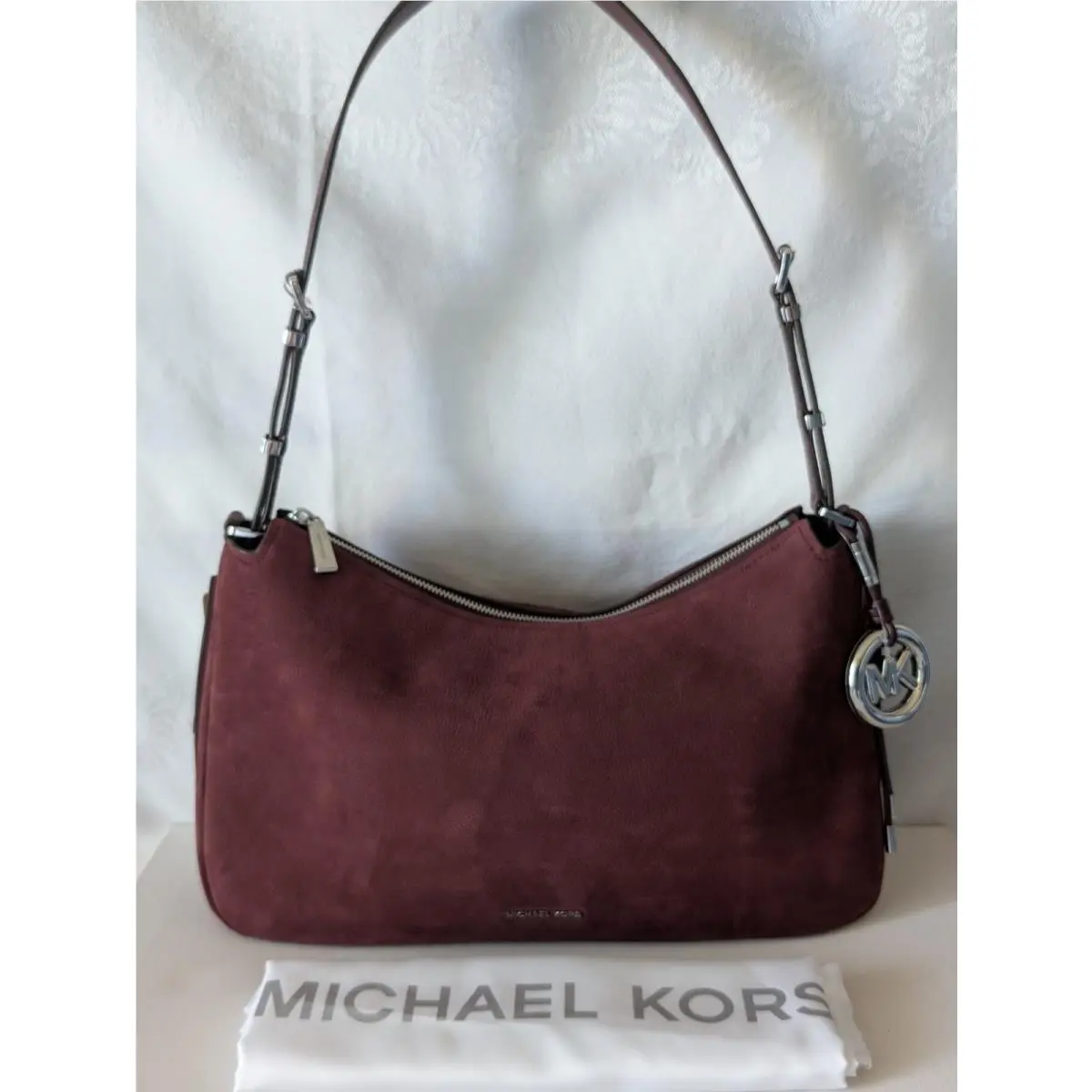 Michael Kors Nolita Medium Nubuck Shoulder Bag Oxblood Burgundy Suede Purse