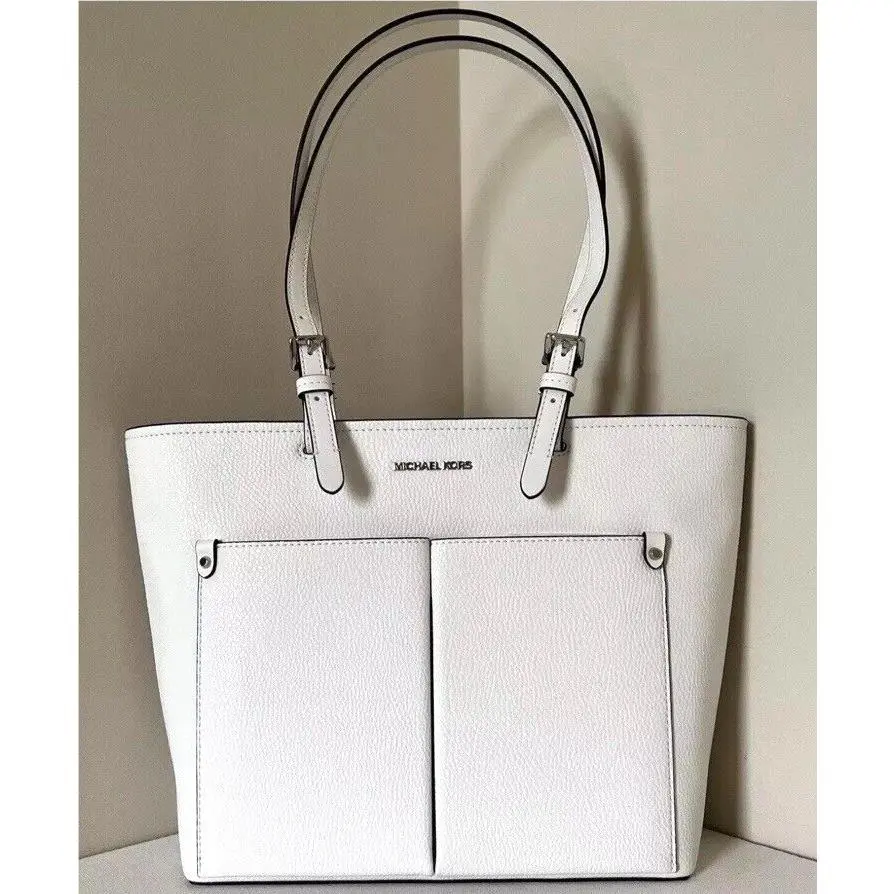 Michael Kors Jet Set Travel Medium Double Pocket Tote Optic White