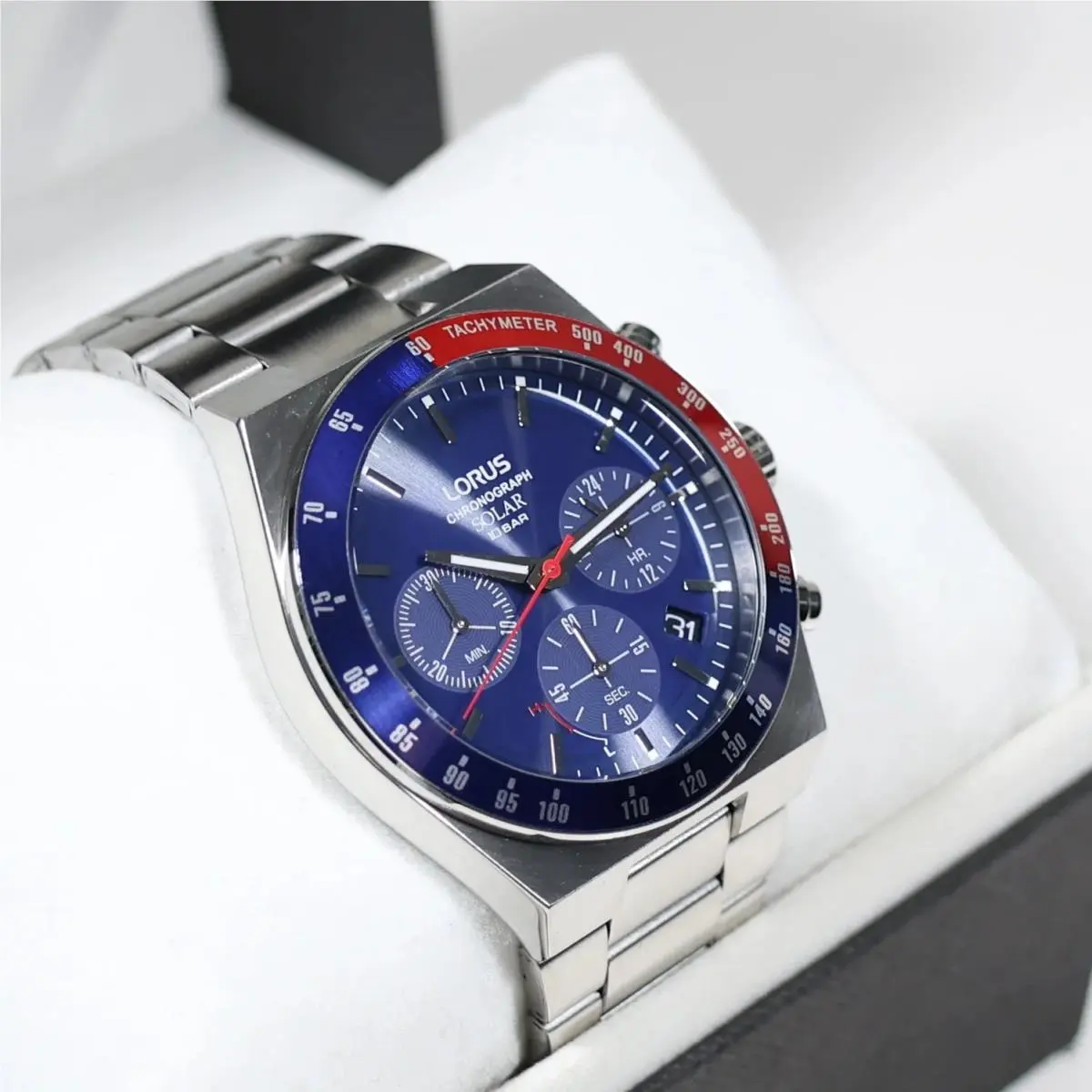 Stainless Steel Solar Blue Dial Chronograph Men`s Watch RZ521AX9 by Lorus