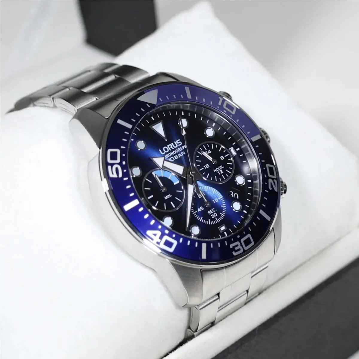 Stainless Steel Blue Dial Men`s Chronograph Watch RT343JX9 by Lorus