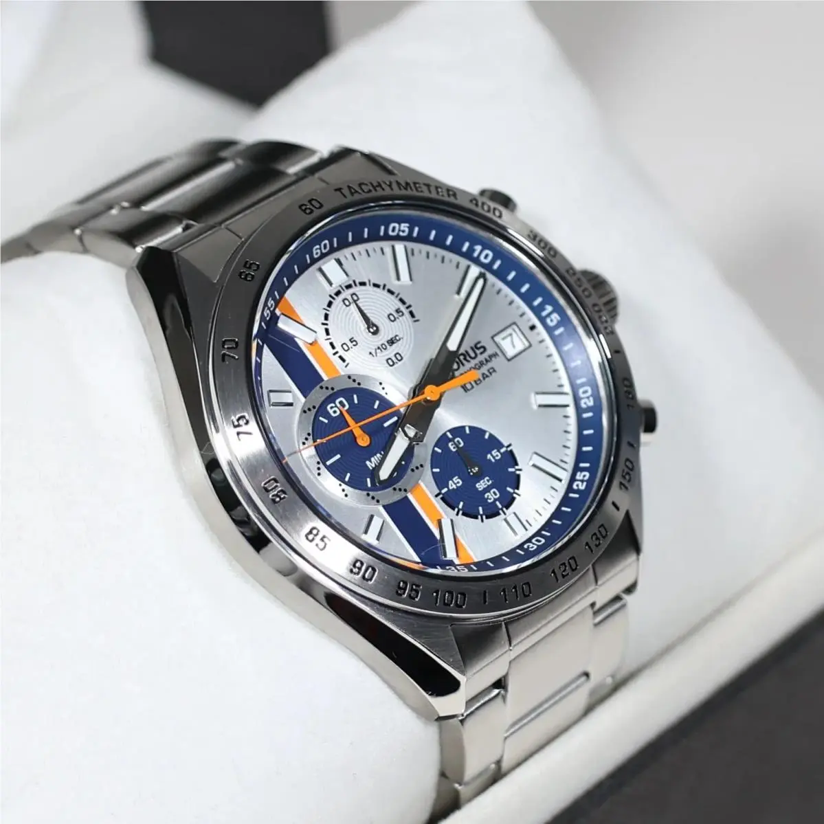 Stainless Steel Silver Dial Chronograph Men`s Sports Watch RM399JX9 by Lorus