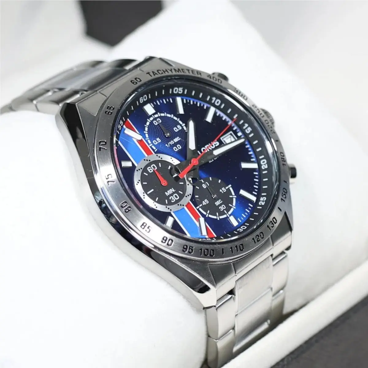 Stainless Steel Blue Dial Chronograph Men`s Sports Watch RM393JX9 by Lorus