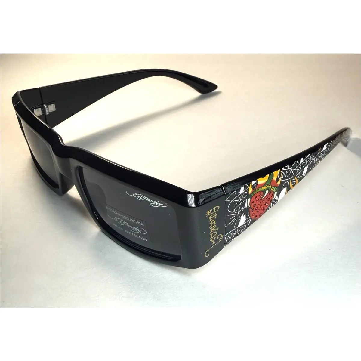 ED Hardy Black Rhinestone Heart No More More War Sunglasses + Case by Ed Hardy