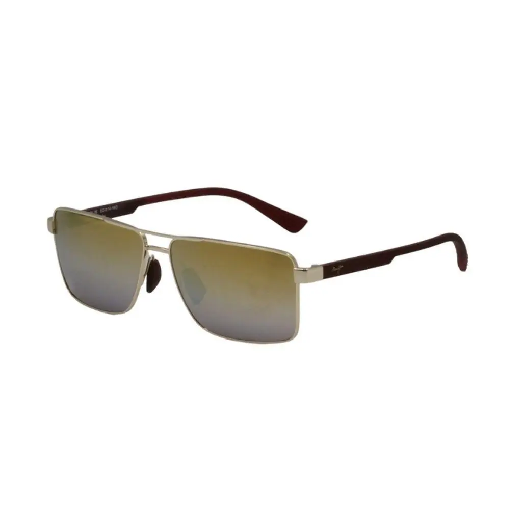 Piha Polarized Sunglasses Shiny Gold Burgundy Dual Mirror DGS621-16 by Maui Jim