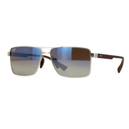 Piha Polarized Sunglasses DBS621-17 Matte Silver Brown Blue Dual Mirror by Maui Jim