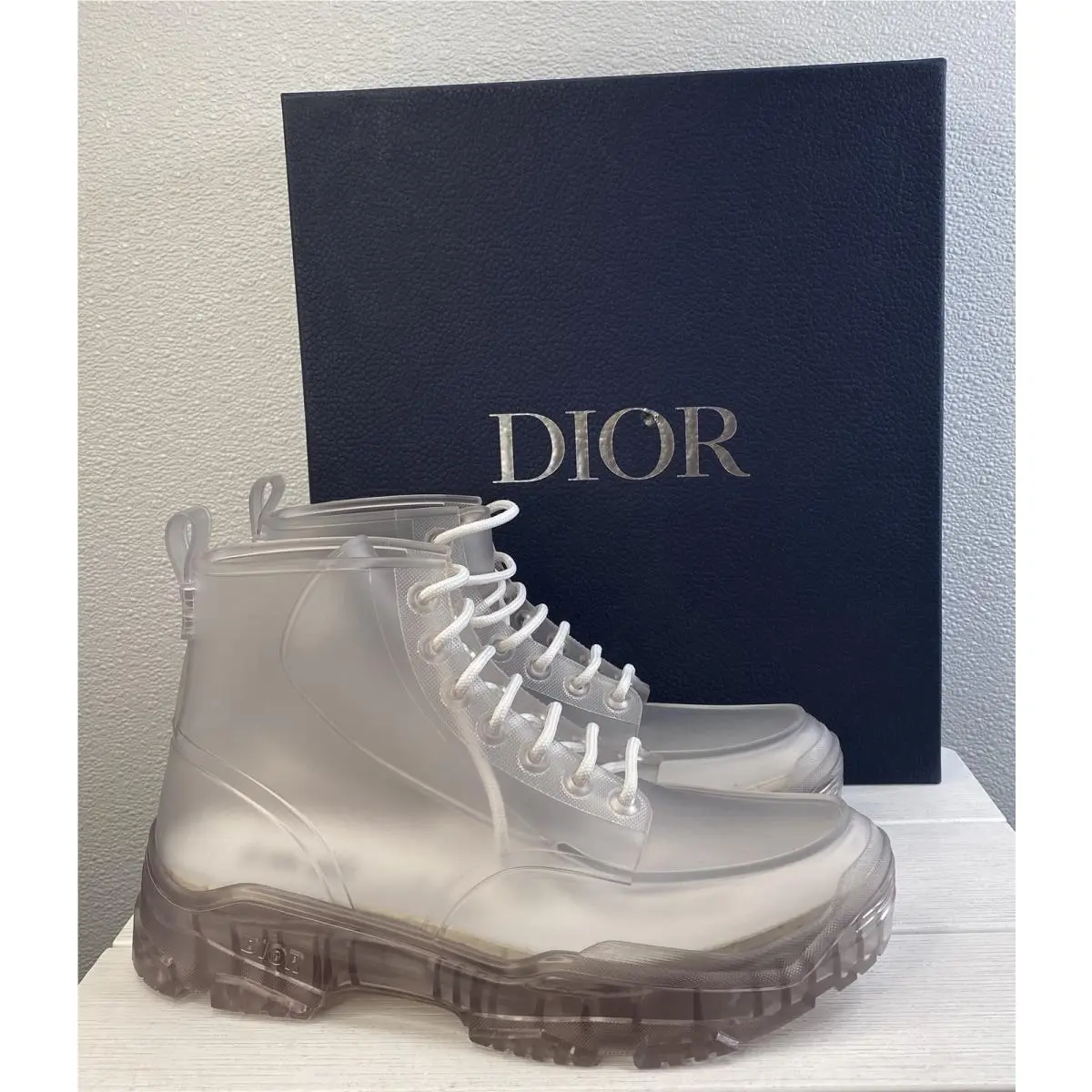 Dior Homme Transparent Combat Boots Men`s Size US9 EU42 Clear Rubber Lace Up