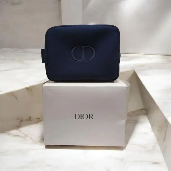 Dior Beauty CD Logo Blue Cosmetic Makeup Bag Dopp Kit Trousse Pouch
