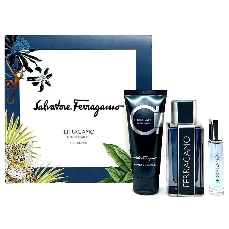 Intense Leather Men 3 Pcs Set 3.4oz 0.33oz Edp Spray SG by Salvatore Ferragamo
