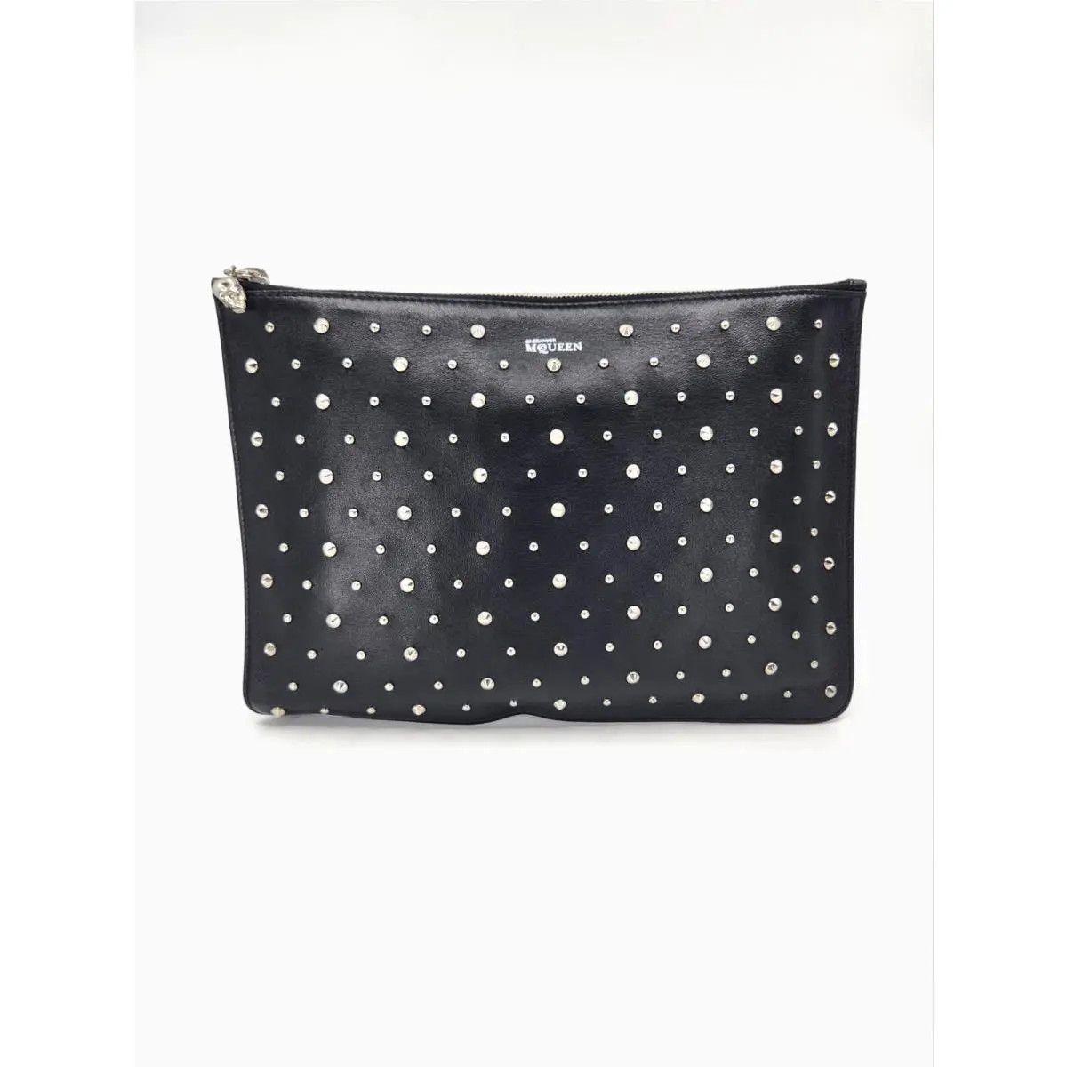 Alexander Mcqueen Skull Clutch Leather Studded Zip Large Travel Pouch