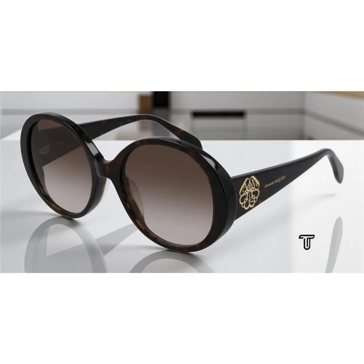 Alexander Mcqueen AM0285S 003 Round Oval Havana Brown 57 mm Women`s Sunglasses by Alexander McQueen