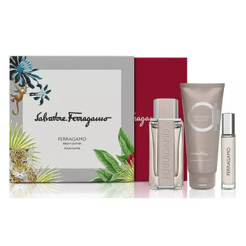 Bright Leather Men 3Pcs Set 3.4 oz 0.33 oz Edt Spray SG by Salvatore Ferragamo