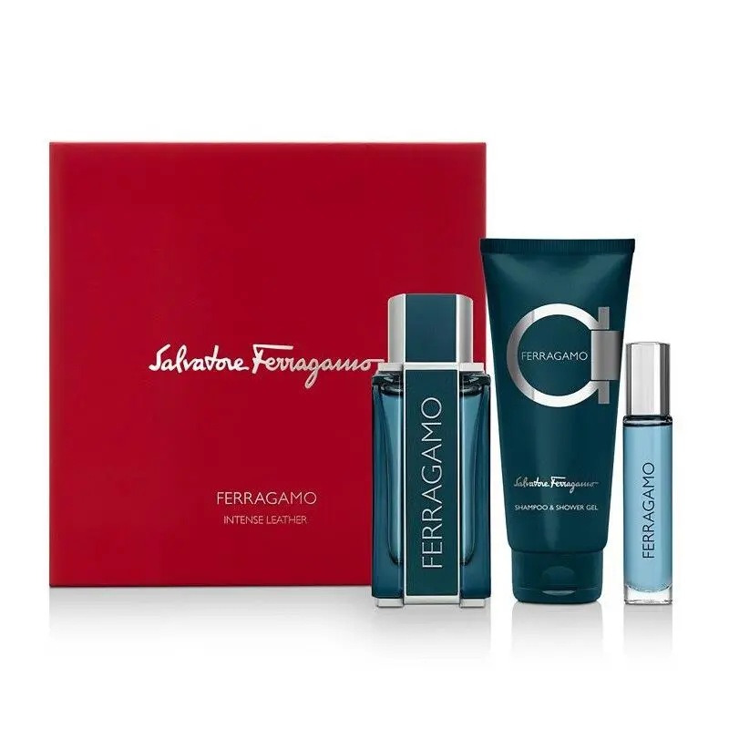 Intense Leather Men 3Pcs Set 3.4 oz 0.34 oz Edp Spray SG by Salvatore Ferragamo