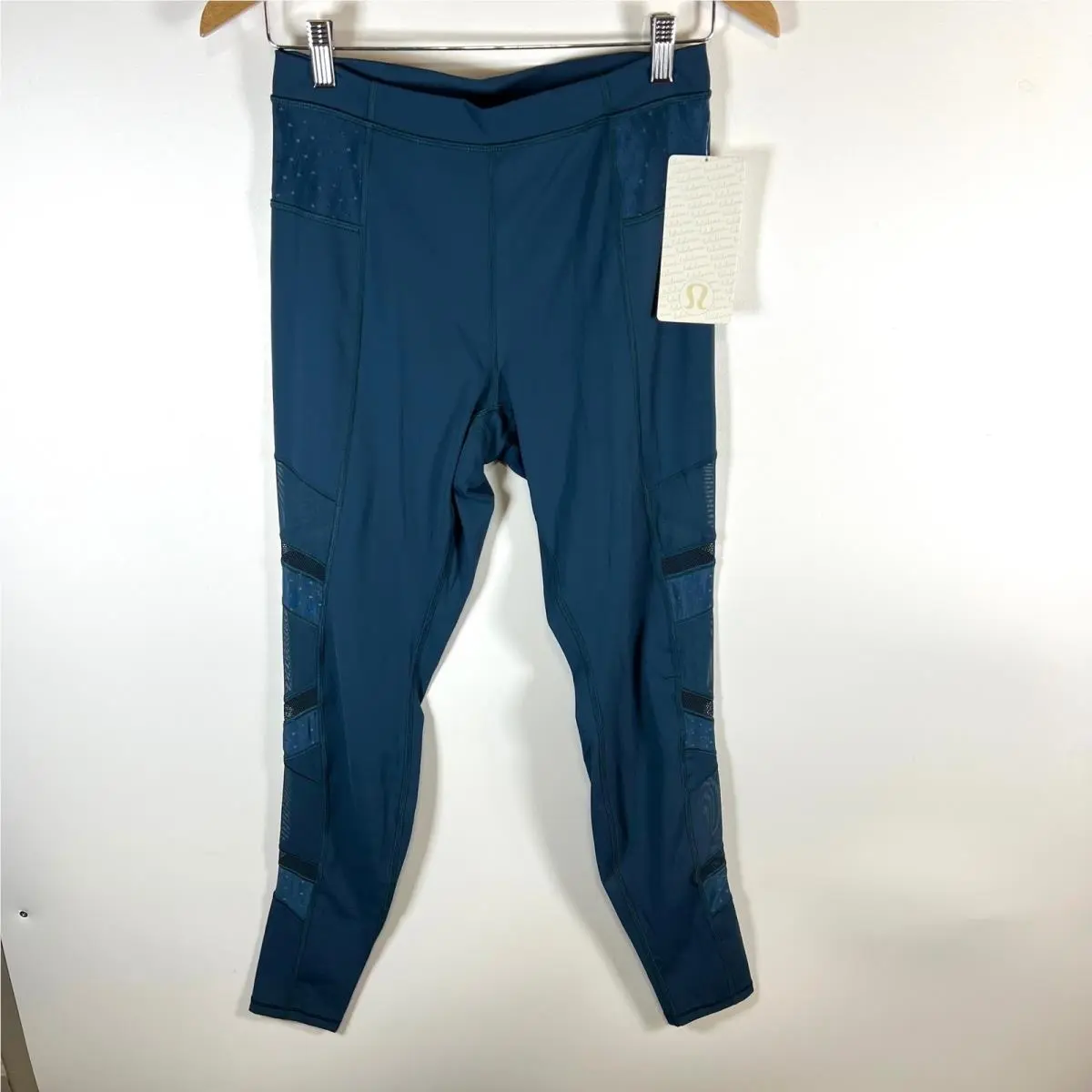 Lululemon Just Breathe Pant Teal Mesh Panel High Rise Size 10 Athletic Leggings