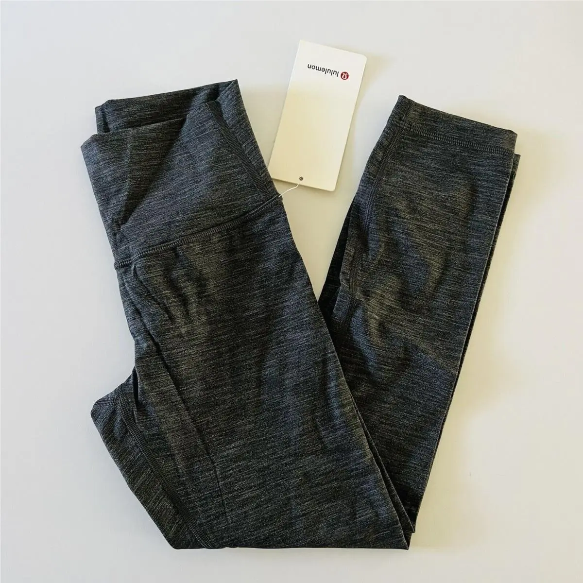 Lululemon Athletica Heathered Black Wunder Under HR Crop 23 Flux Leggings- US 4