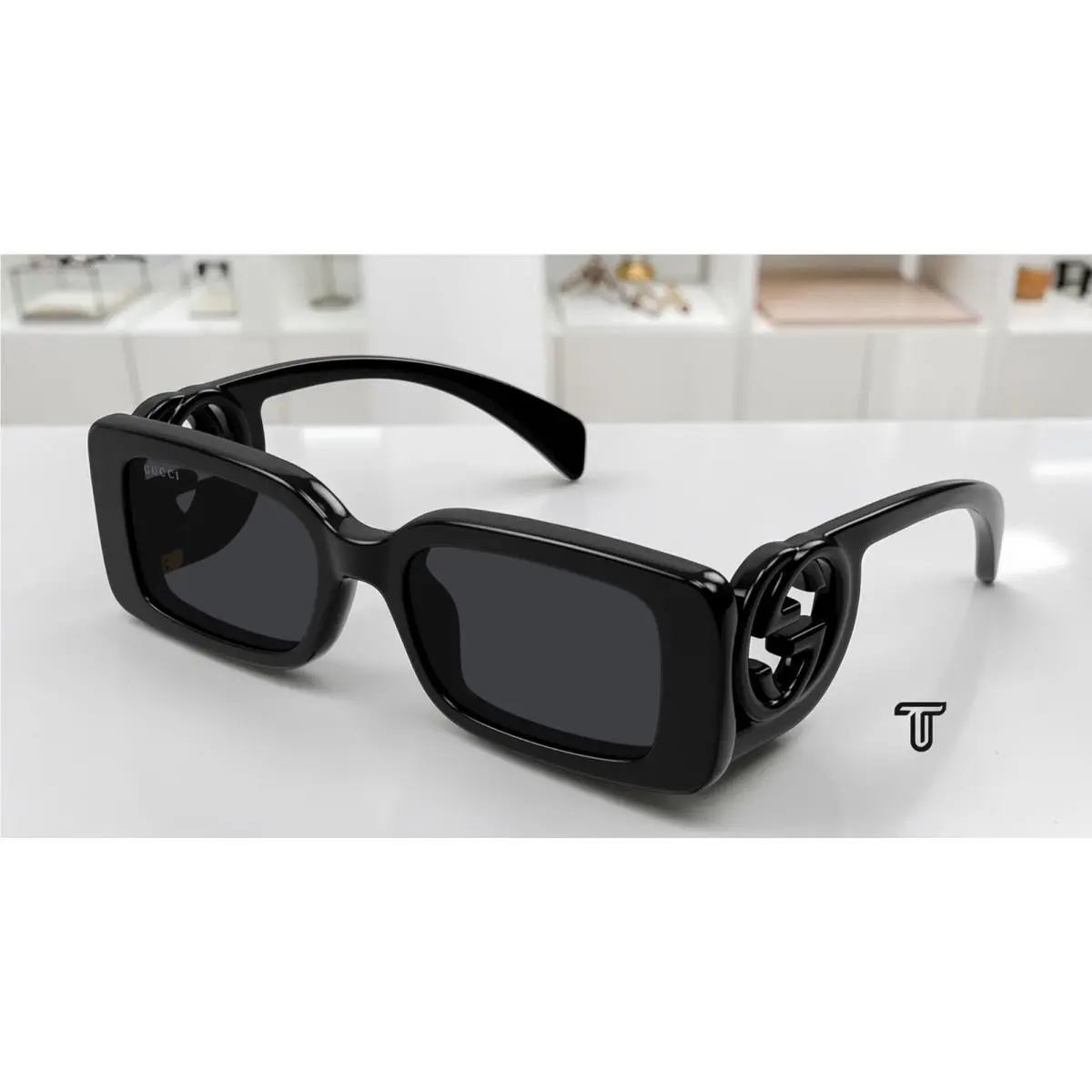 GG1325S 001 Rectangular Squared Black Grey 54 mm Women`s Sunglasses by Gucci