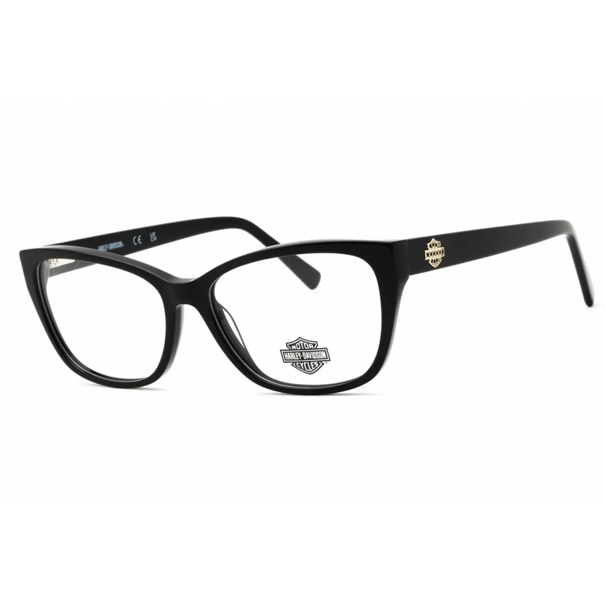 Harley Davidson Women`s Eyeglasses Shiny Black Acetate Cat Eye Frame HD50108 001