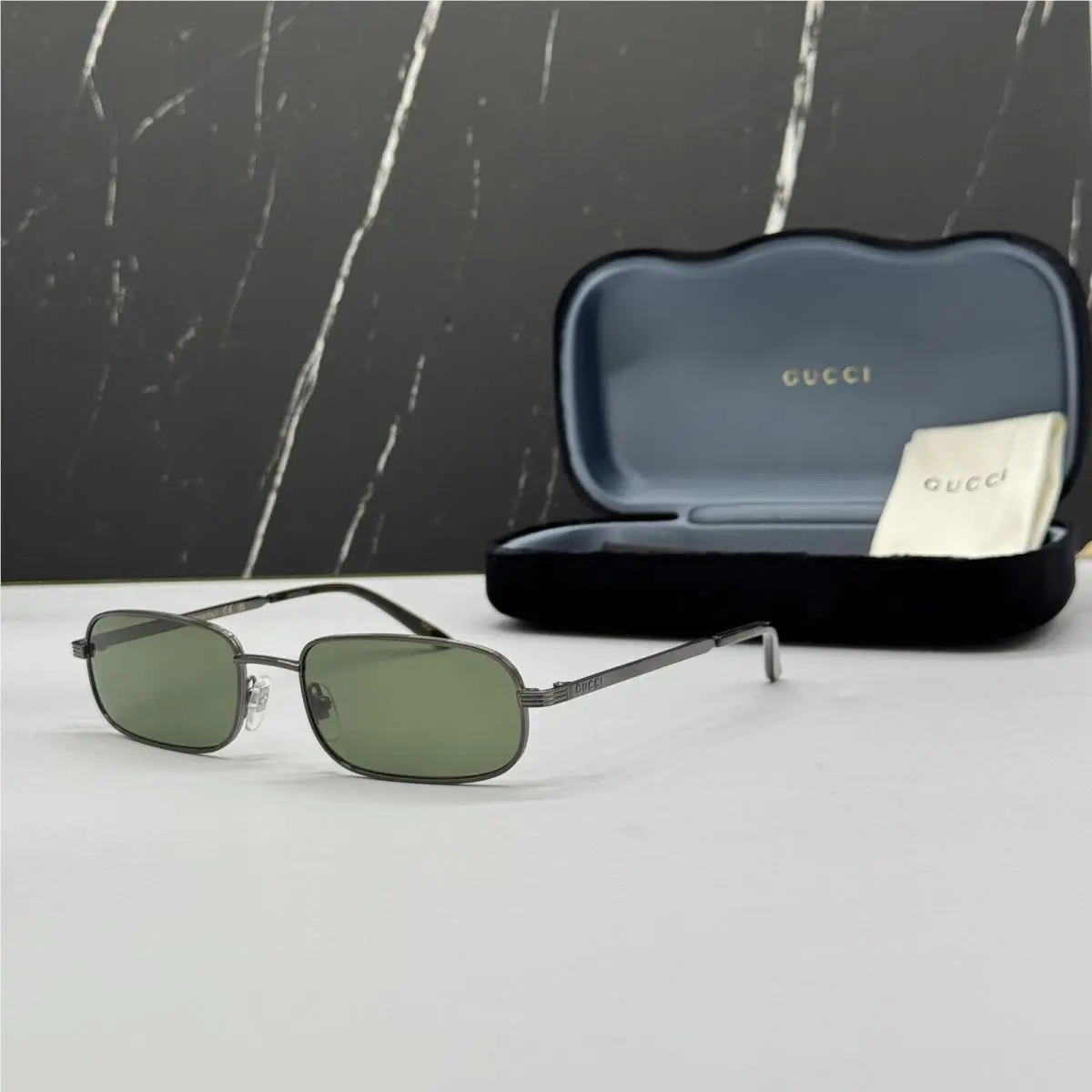 GG1457S 003 Gray Green Square Metal Sunglasses by Gucci