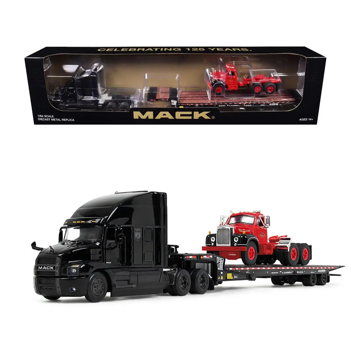 Mack Anthem Sleeper Landoll 440B 50CA Traveling Axle Trailer Black with Mack B