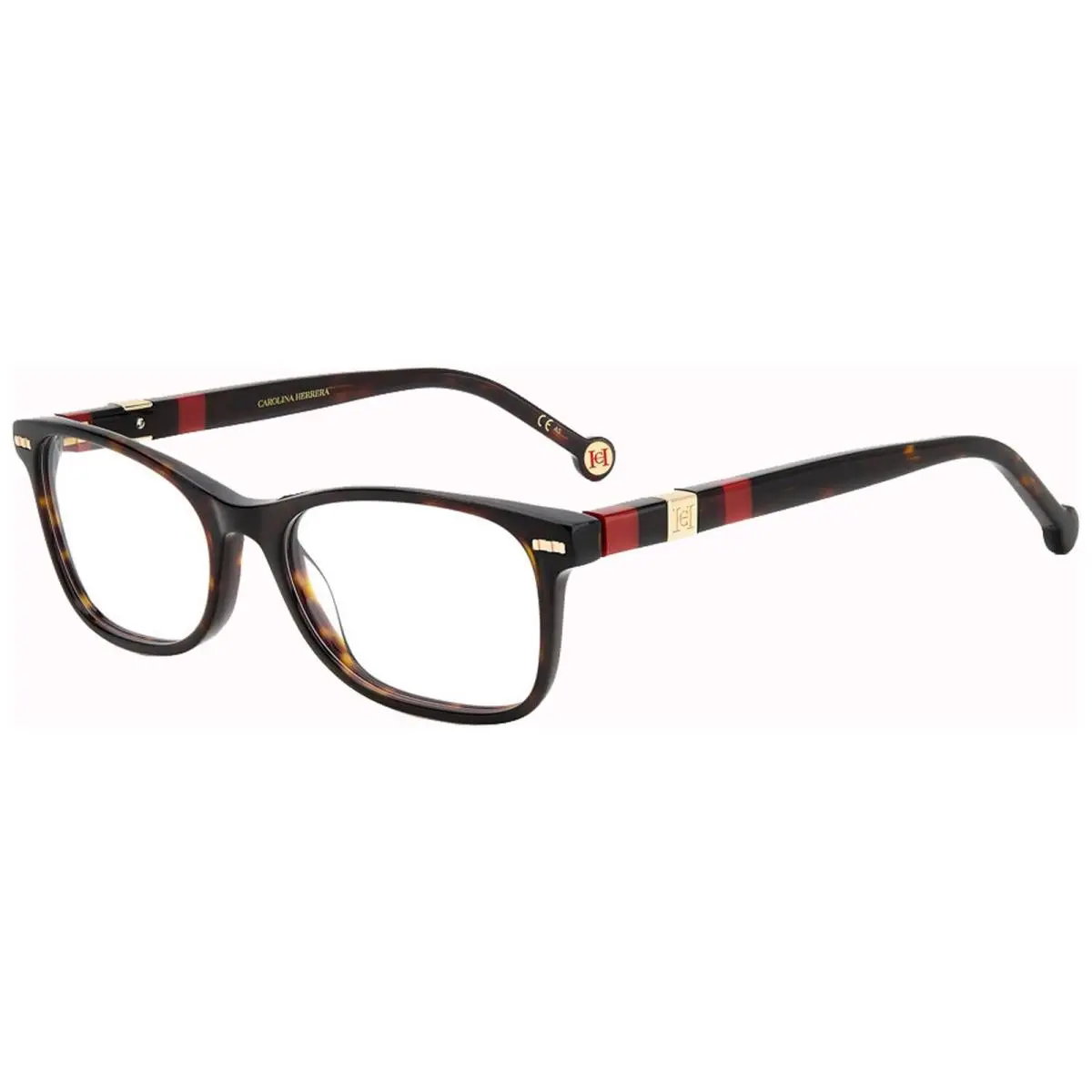 Carolina Herrera Havana Red Rectangle Eyeglasses w/ Rivet Detail HER0110 0O63 54